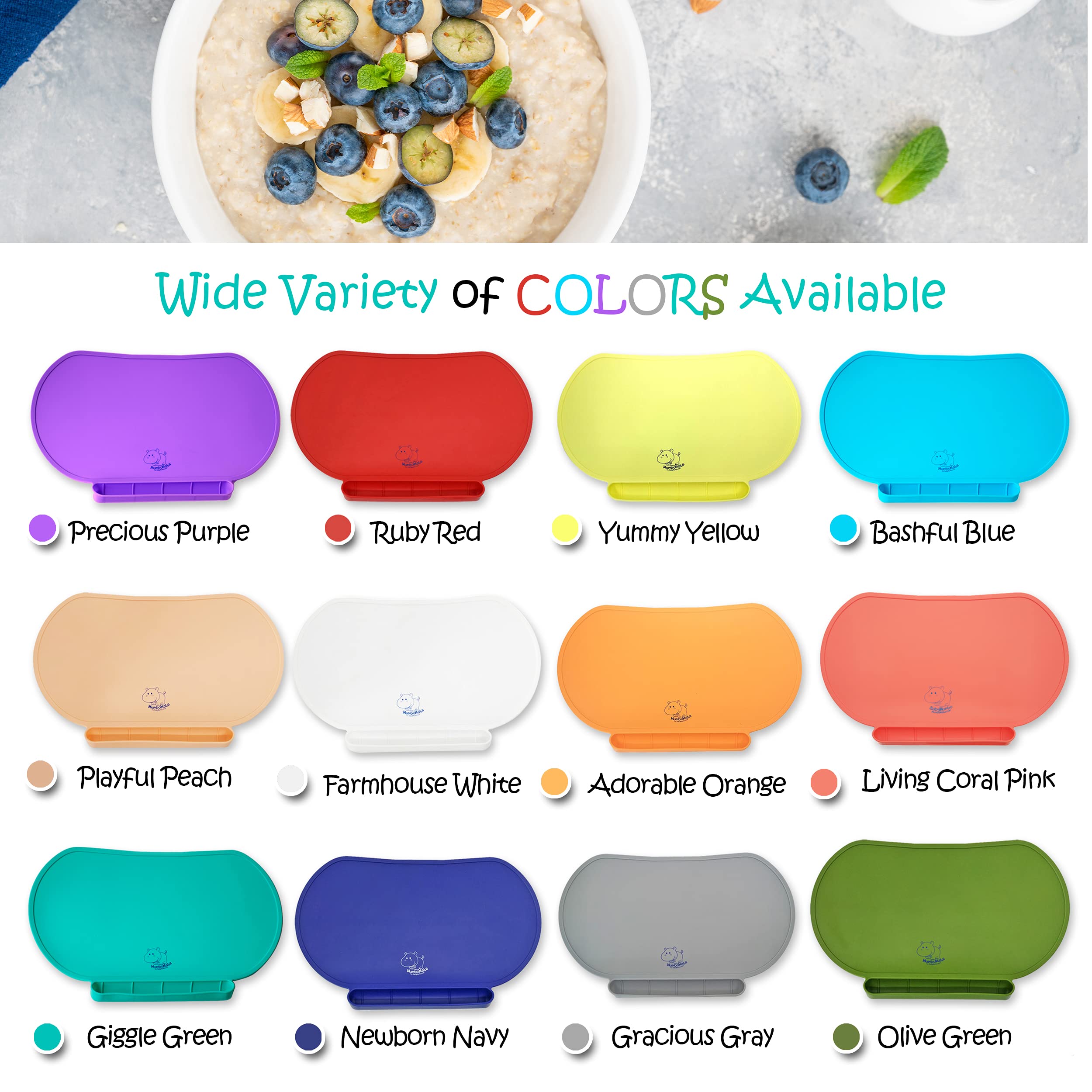 Happy toddler using Mumbo Mat at mealtime